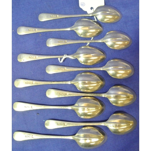 146 - Set of ten Sheffield silver rat-tail coffee spoons with shaped handles.L 10cm