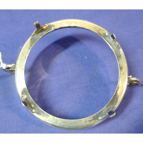 161 - Birmingham silver round glass holder with pierced decoration and shaped handles  H4cm X D 10cm