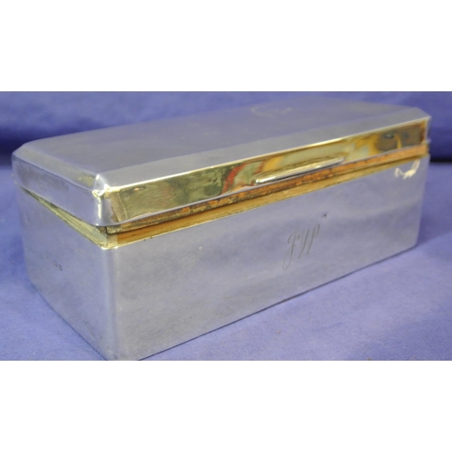 162 - London silver oblong jewellery box with angled corners and sectioned interior initialled. H6cm x 17 ... 