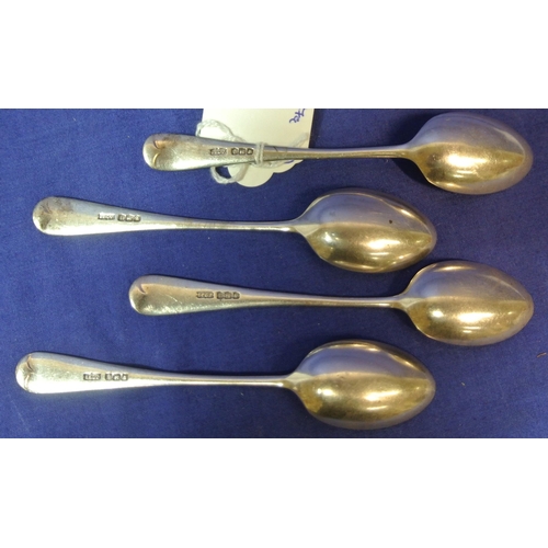 174 - Set of four Sheffield silver bright cut teaspoons with shaped handles L12cm