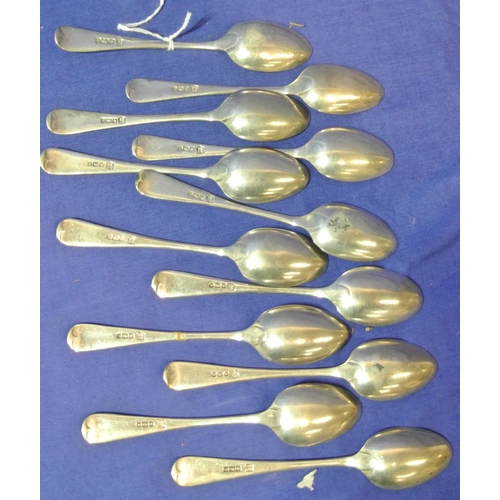 177 - Twelve Sheffield silver bright cut teaspoons with crested handles L12cm  191g