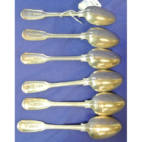 178 - Set of six London silver teaspoons dated 1851 by George Angell with thread edge fiddle pattern handl... 