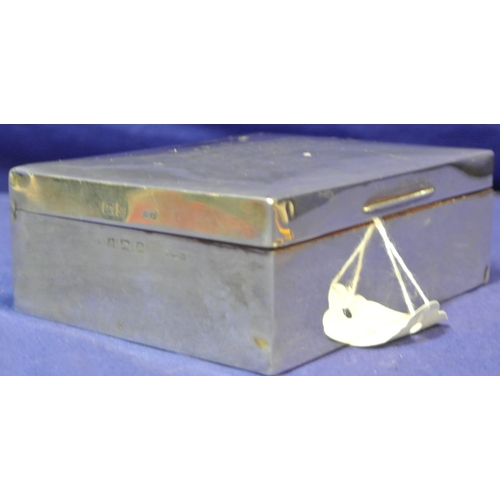 182 - Birmingham silver jewellery or cigarette box with timber lining and inscribed top. H 4cm x11.5 x 8.5... 