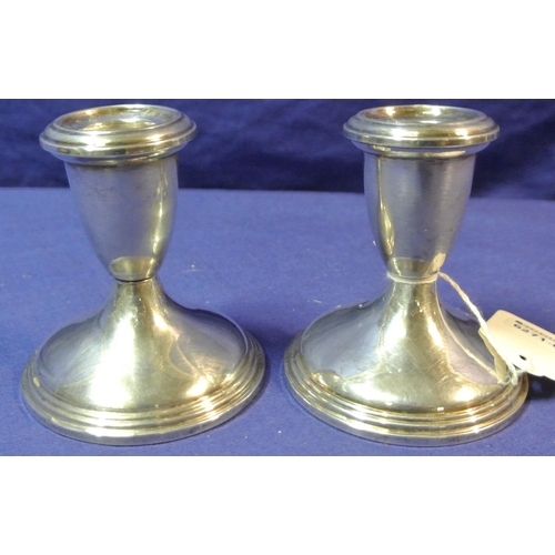 25 - Pair of round dwarf silverplated candlesticks with reeded borders by Reed & Barton