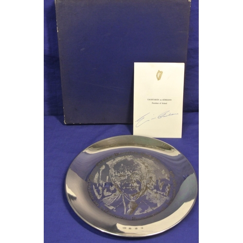 263 - Irish silver commemorative plate Erskine Hamilton Childers Dublin 1975 by Royal Irish Ltd