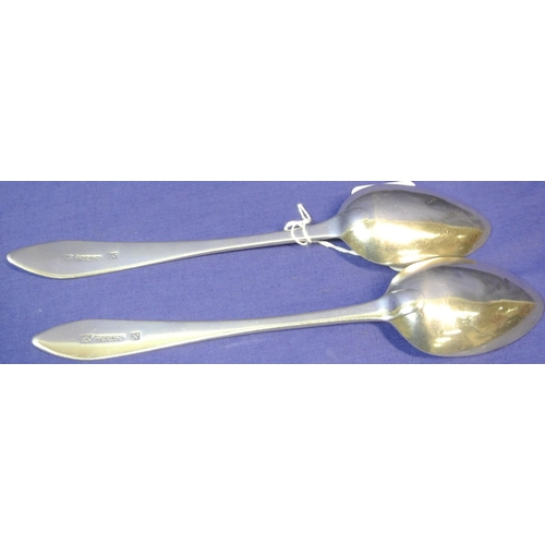 265 - Pair of Cork silver bright cut tablespoons with crested pointed handles by John Nicholson c.1780  L ... 