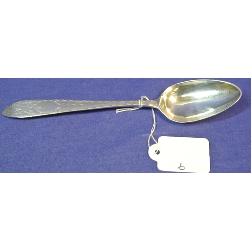 281 - Cork silver teaspoon with bright cut crested handle by John Warner 1775 14cm  15g