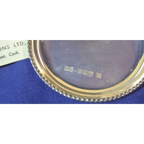 290 - Cork silver round pin tray with gadroon border by William Egan & Sons 1966 D 8CM   48g