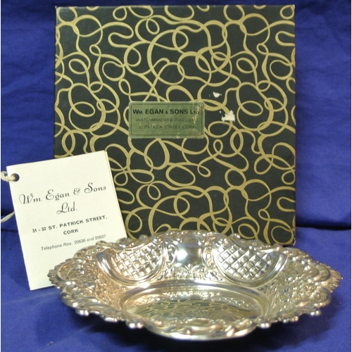 296 - Pair of Cork silver bon bon dishes of serpentine oval shape with ornate foliate lattice and scroll d... 