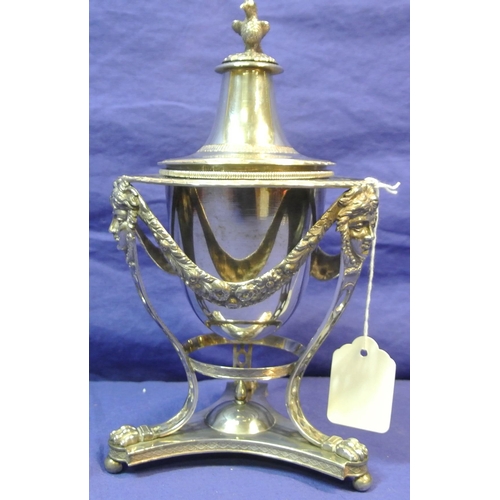 34 - Ornate silverplated mantel jar with bird mount, foliate and figured decoration, on shaped base