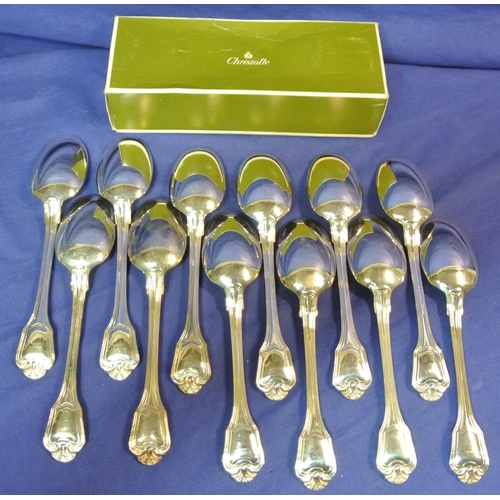 42 - Set of twelve Christofle French 'Port Royale' silver tablespoons with threaded handles