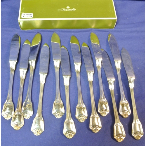 44 - Set of twelve Christofle French silver 'Port Royale' fish knives with shaped handles