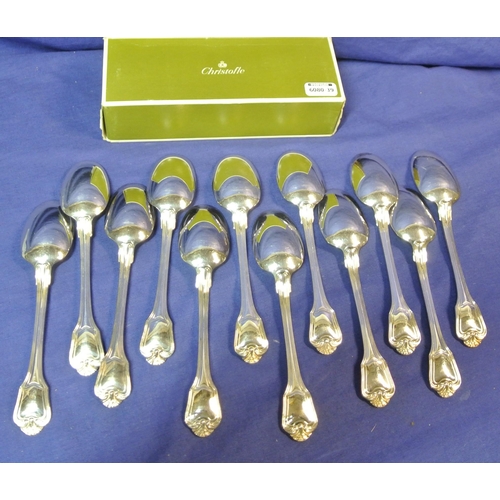 45 - Set of tweve Christofle French silver 'Port Royale' dessert spoons with shaped handles