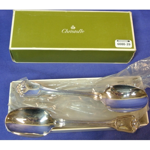 45 - Set of tweve Christofle French silver 'Port Royale' dessert spoons with shaped handles