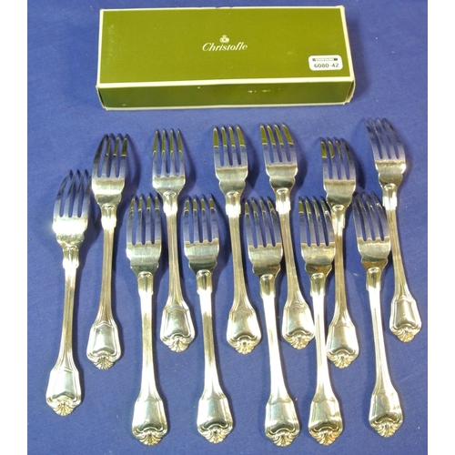 48 - Set of twelve Christofle French silver 'Port Royale' dessert forks with shaped handles