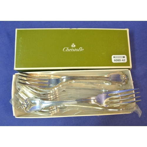 48 - Set of twelve Christofle French silver 'Port Royale' dessert forks with shaped handles