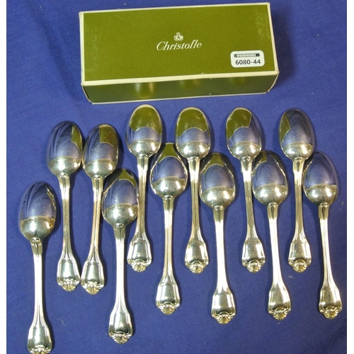 50 - Set of twelve Christofle French silver 'Port Royale' coffee or tea spoons with shaped handles