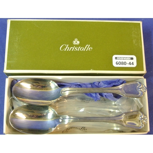 50 - Set of twelve Christofle French silver 'Port Royale' coffee or tea spoons with shaped handles