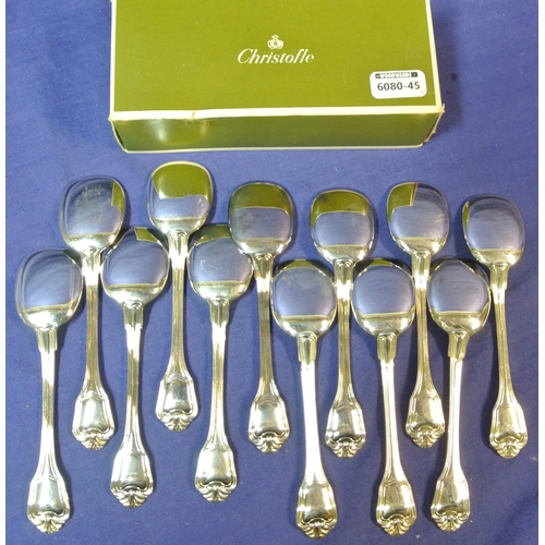 51 - Set of twelve Christofle French silver 'Port Royale' teaspoons with shaped handles