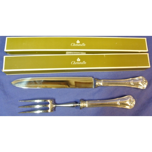 52 - Christofle French silver 'Port Royale' carving knife and fork with shaped handles