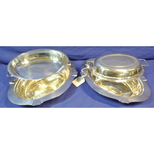 7 - Pair of oval silverplated entree dishes, handles, covered