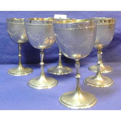 8 - Set of six silverplated and gilded stemmed goblets