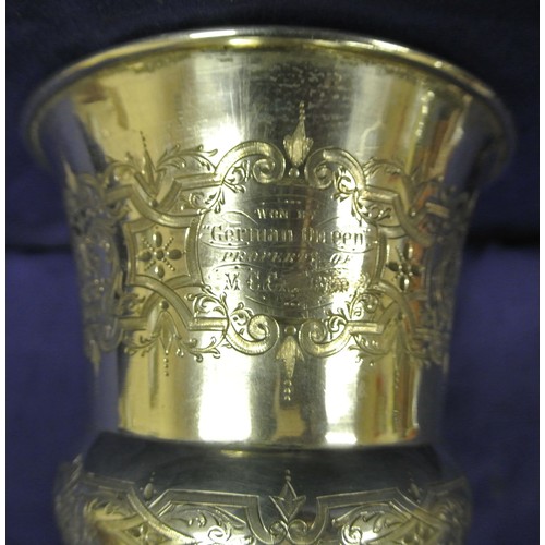 272 - Irish Georgian silver trophy cup inscribed 'Cork Summer Show 1877' by Jacob West Dublin 1818,  H 16c... 