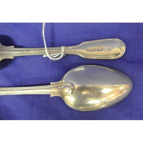 145 - Set of six Victorian London silver tablespoons with thread edge fiddle pattern handles.L 17 cm