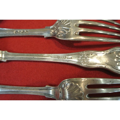 295 - Three Georgian Irish silver forks and two London silver forks with Kings pattern handles. 20cm  512g