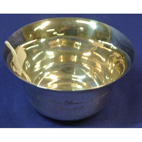 117 - Sheffield silver round bowl of tapering form, inscribed. H 6cm x D 10cm