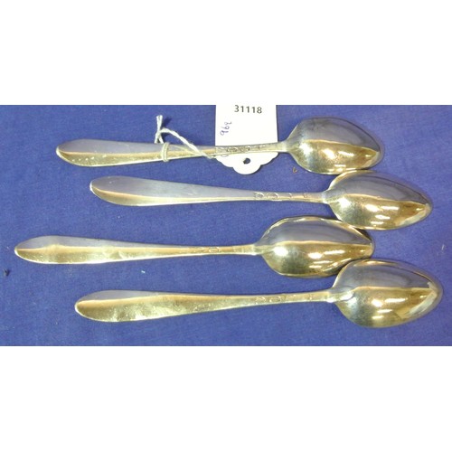 244 - Set of four Irish silver teaspoons with bright cut Old Irish pattern handles, marks rubbed  17cm