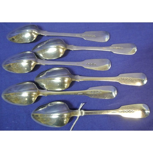 246 - Set of 6 Irish silver rat-tail tea or coffee spoons with fiddle pattern crested handles, by Philip W... 