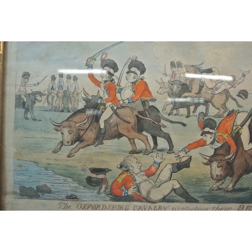 356 - English school 'The Oxford cavalry protecting their beef' print 23x34cm