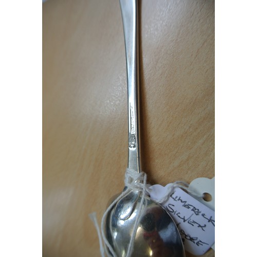 242 - Limerick silver tablespoon with initialled handle by George Moore c. 1748 23cm, 31g 'S P' initials, ... 