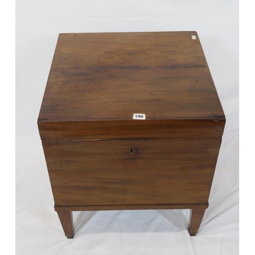 91 - Georgian style mahogany cellarette with lift-up lid, lined interior, brass drop handles with shaped ... 