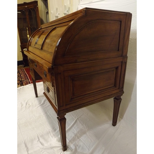 115 - Edwardian mahogany bureau with cylinder drop-down front, interior fitted with drawers, pull-out writ... 