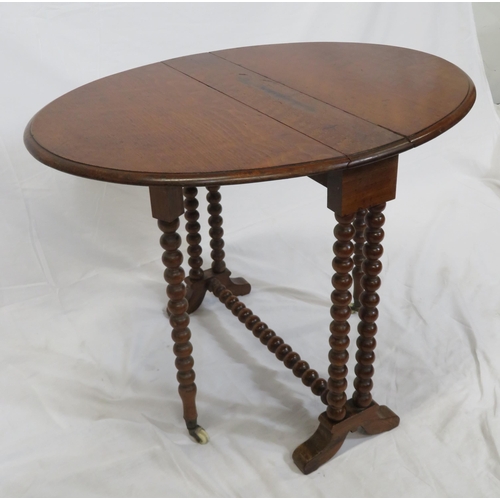 104 - Victorian mahogany Sutherland table with D-shaped drop leaves, pull-out gateleg supports, ball turne... 