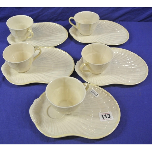 113 - Five piece Belleek kidney shaped tea or coffee service