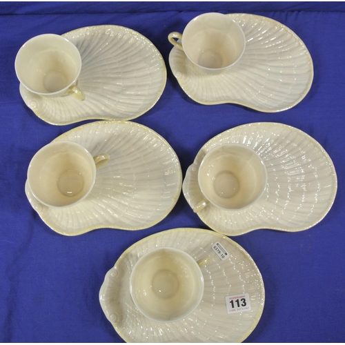 113 - Five piece Belleek kidney shaped tea or coffee service