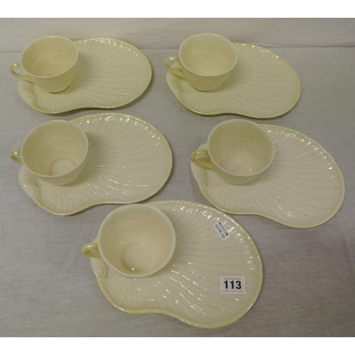 113 - Five piece Belleek kidney shaped tea or coffee service