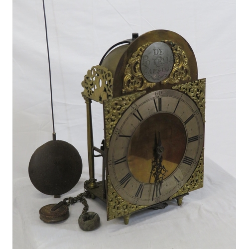 117 - Victorian brass shelf clock with ormolu mounts and silvered dial, pendulum, plaque inscribed 'de Pot... 