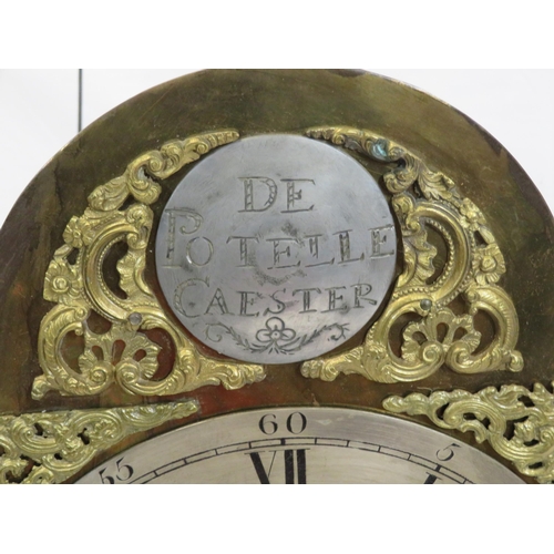 117 - Victorian brass shelf clock with ormolu mounts and silvered dial, pendulum, plaque inscribed 'de Pot... 