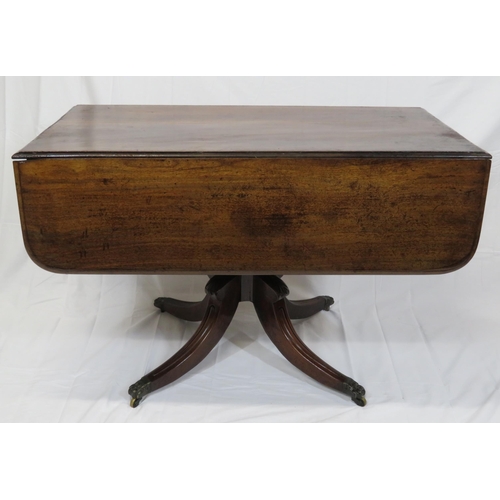 120 - Georgian mahogany Pembroke table with drop leaves, pull-out supports, frieze drawer with bun handles... 