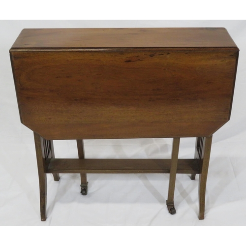 121 - Edwardian mahogany Pembroke table with drop leaves, angled corners, railed sides, on bracket feet