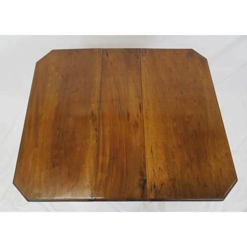 121 - Edwardian mahogany Pembroke table with drop leaves, angled corners, railed sides, on bracket feet