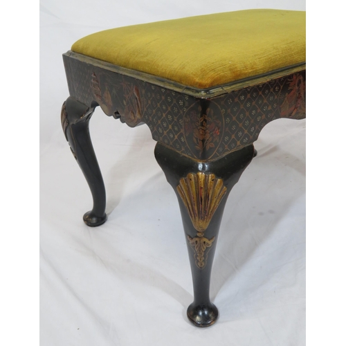 134 - Victorian ebonised Chinoiserie stool with upholstered drop-in seat, decorated with figures and folia... 