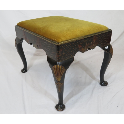 134 - Victorian ebonised Chinoiserie stool with upholstered drop-in seat, decorated with figures and folia... 