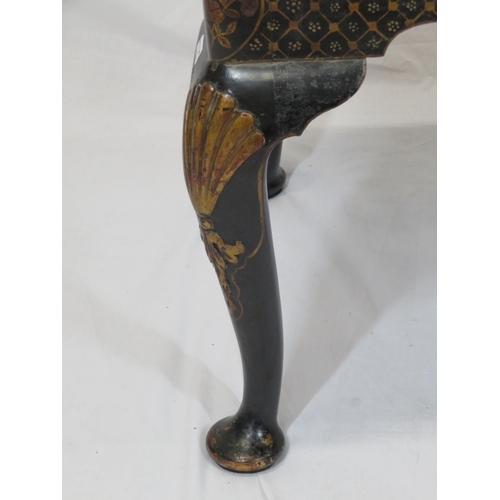 134 - Victorian ebonised Chinoiserie stool with upholstered drop-in seat, decorated with figures and folia... 