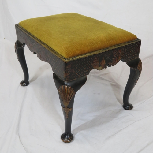 134 - Victorian ebonised Chinoiserie stool with upholstered drop-in seat, decorated with figures and folia... 