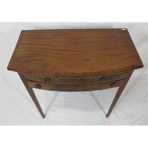 136 - Georgian inlaid and crossbanded mahogany bow fronted side table with two short and one long drawer, ... 